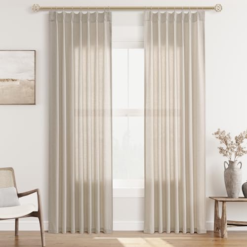 Aersas Light Brown Pinch Pleat Linen Curtains 84 Inch Length 2 Panels Set for Bedroom Dinging Room Semi Sheer Boho Farmhouse Neutral Window Curtains 84 Inches Long for Living Room Nursery 40x84 - Image 1
