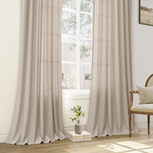 Aersas Light Brown Pinch Pleat Linen Curtains 84 Inch Length 2 Panels Set for Bedroom Dinging Room Semi Sheer Boho Farmhouse Neutral Window Curtains 84 Inches Long for Living Room Nursery 40x84 - Image 5