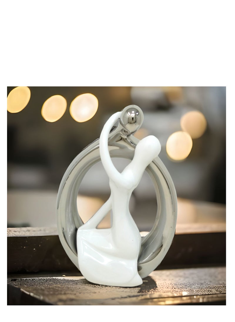 UPSCALE - Extra Tall (24cm) Beautiful Love Couple Home Decor Item, Artefact, Statue for Home Decor, Living Room & Gifting| White & Silver - Image 1