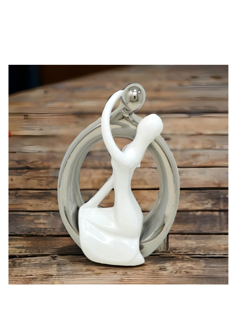 UPSCALE - Extra Tall (24cm) Beautiful Love Couple Home Decor Item, Artefact, Statue for Home Decor, Living Room & Gifting| White & Silver - Image 1