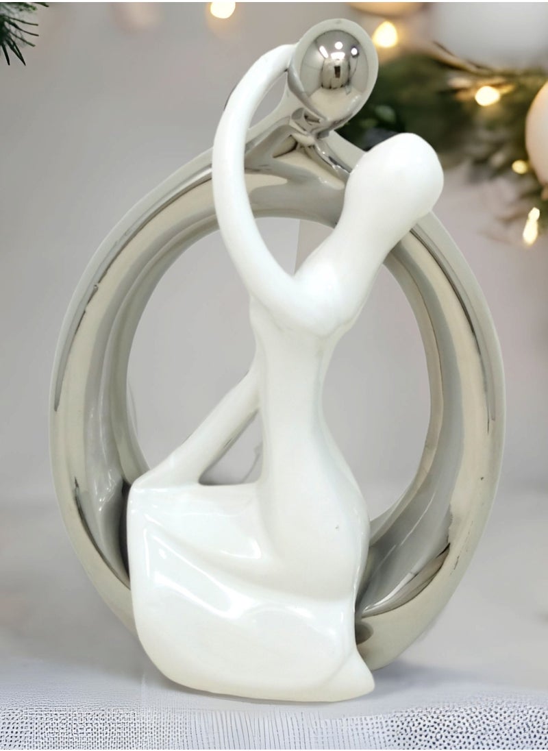 UPSCALE - Extra Tall (24cm) Beautiful Love Couple Home Decor Item, Artefact, Statue for Home Decor, Living Room & Gifting| White & Silver - Image 1