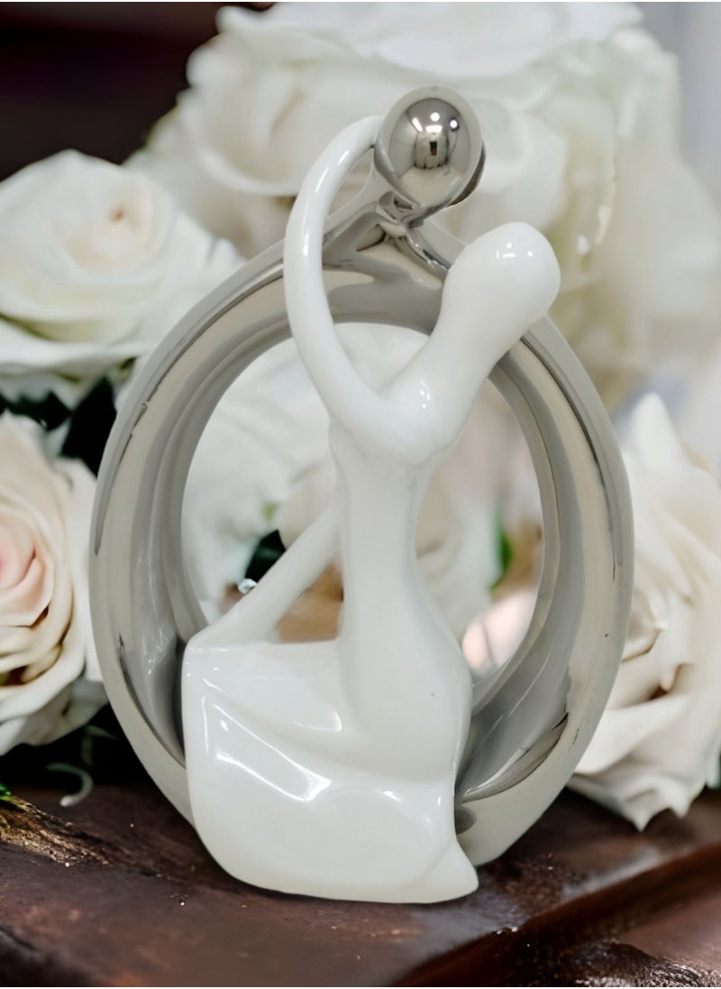 UPSCALE - Extra Tall (24cm) Beautiful Love Couple Home Decor Item, Artefact, Statue for Home Decor, Living Room & Gifting| White & Silver - Image 1