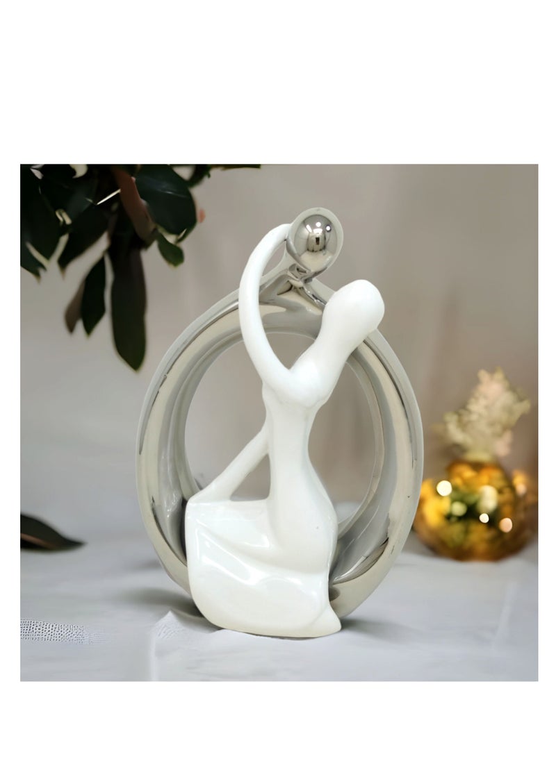 UPSCALE - Extra Tall (24cm) Beautiful Love Couple Home Decor Item, Artefact, Statue for Home Decor, Living Room & Gifting| White & Silver - Image 1