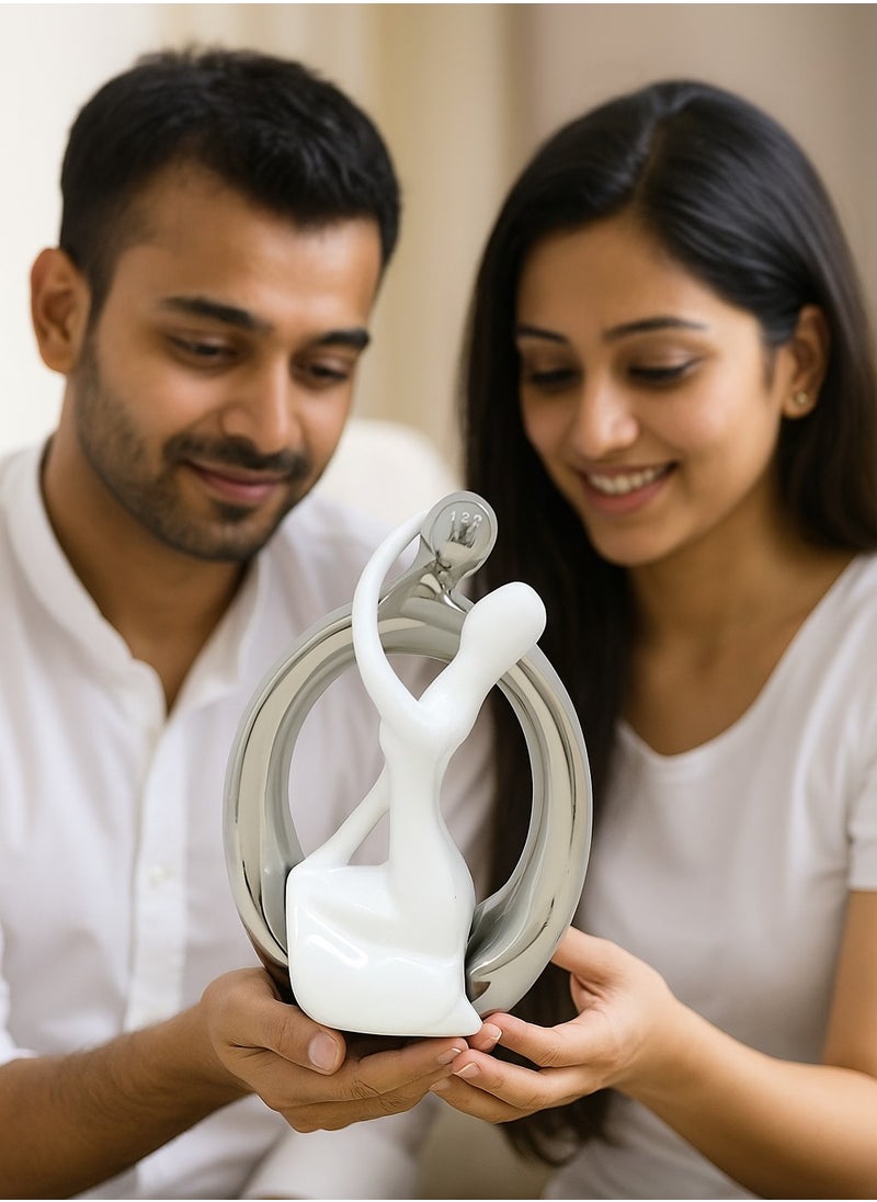 UPSCALE Extra Tall (24cm) Beautiful Love Couple Home Decor Item, Artefact, Statue for Home Decor, Living Room & Gifting| White & Silver White & Silver  - Image 1