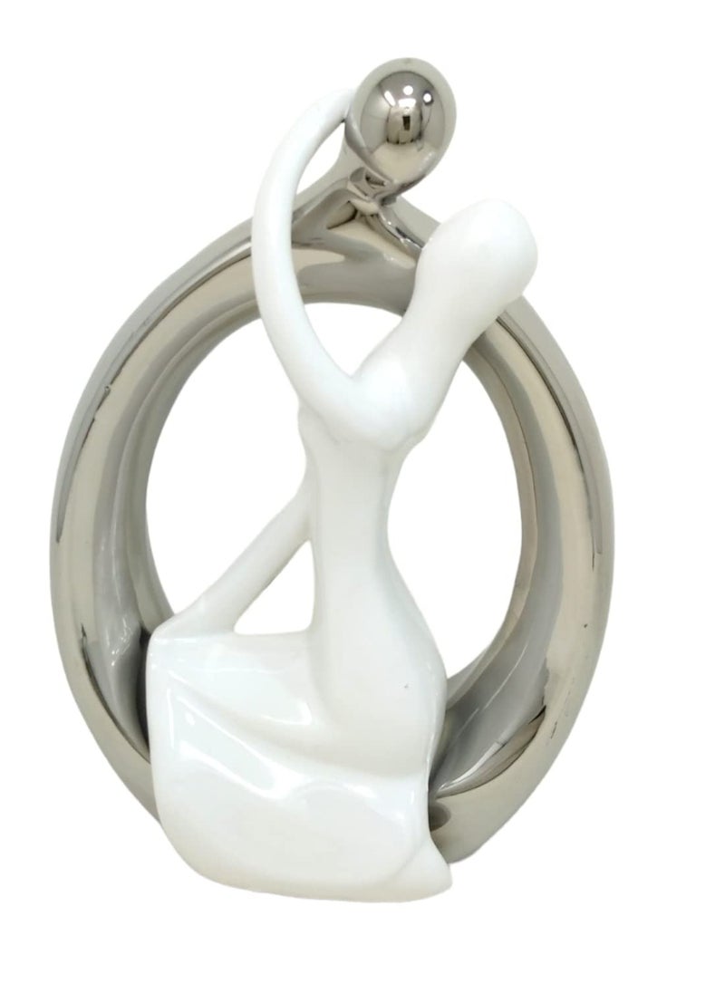 UPSCALE Extra Tall (24cm) Beautiful Love Couple Home Decor Item, Artefact, Statue for Home Decor, Living Room & Gifting| White & Silver White & Silver  - Image 2