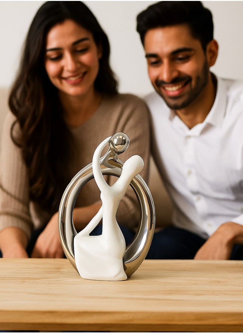 UPSCALE Extra Tall (24cm) Beautiful Love Couple Home Decor Item, Artefact, Statue for Home Decor, Living Room & Gifting| White & Silver White & Silver  - Image 3