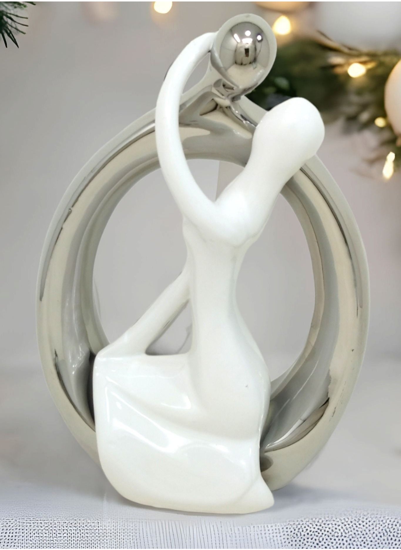 Gift for Girlfriend, Wife and Women| Large(24cm) Beautiful Love Couple Showpiece for Home Decor, Living Room| White & Silver 