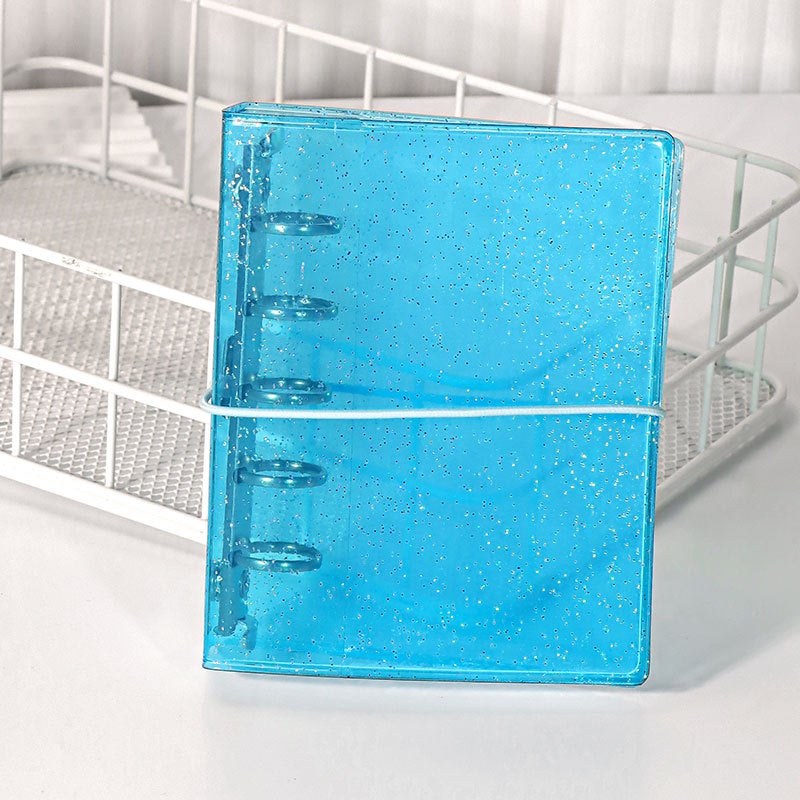 Generic M5 Ring Binder Notebook Transparent DIY Photo Album Glitter light blue M5 Strap Binder 