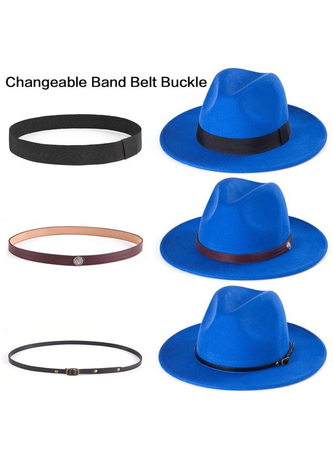 LADYBRO Felt Wide Brim Fedora Hats for Women Men, with Band Belt Buckle, Adjustable, 010 Blue, Size: 22-7/8", Fit for 22" - 22 7/8", 6 7/8-7 1/4 - Image 3