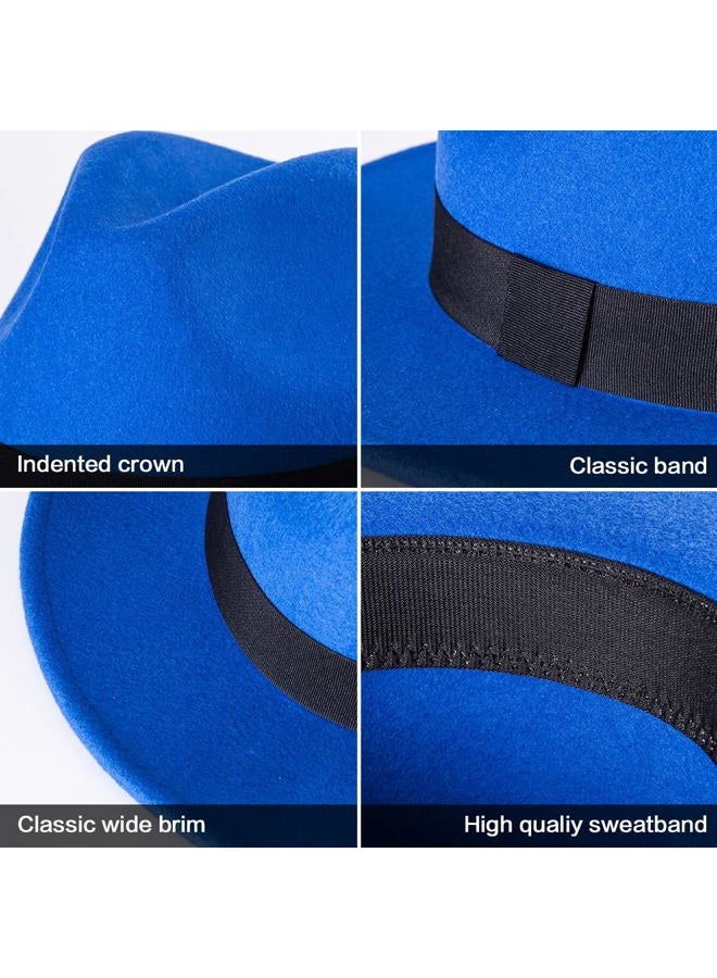 LADYBRO Felt Wide Brim Fedora Hats for Women Men, with Band Belt Buckle, Adjustable, 010 Blue, Size: 22-7/8", Fit for 22" - 22 7/8", 6 7/8-7 1/4 - Image 4