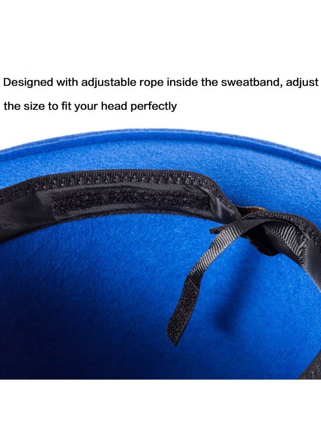 LADYBRO Felt Wide Brim Fedora Hats for Women Men, with Band Belt Buckle, Adjustable, 010 Blue, Size: 22-7/8", Fit for 22" - 22 7/8", 6 7/8-7 1/4 - Image 5