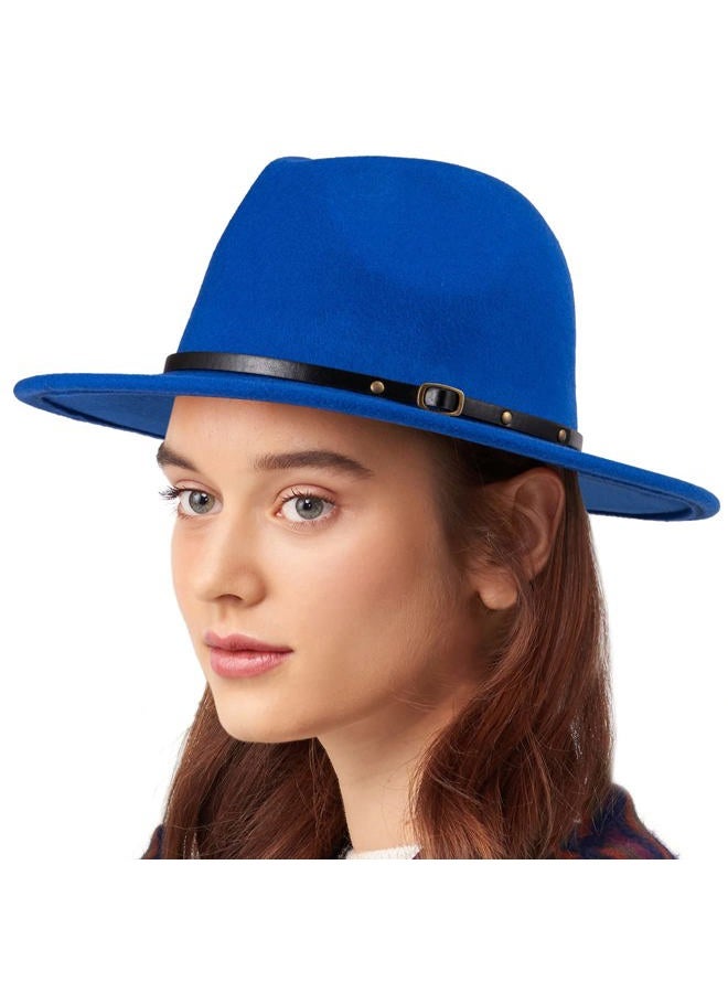 LADYBRO Felt Wide Brim Fedora Hats for Women Men, with Band Belt Buckle, Adjustable, 010 Blue, Size: 22-7/8", Fit for 22" - 22 7/8", 6 7/8-7 1/4 - Image 2