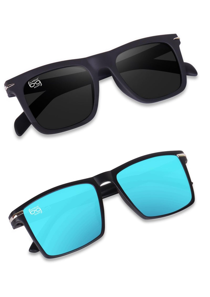mashamart® Aviator Sunglasses for Men with Polarised Lenses,UV Protected Goggles, Black and Blue Mercury, Set of 2 - Image 3