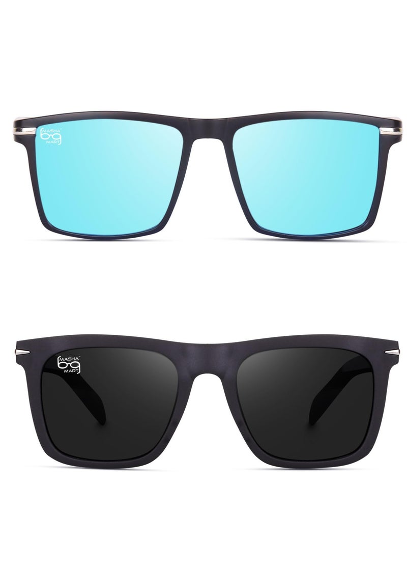 mashamart® Aviator Sunglasses for Men with Polarised Lenses,UV Protected Goggles, Black and Blue Mercury, Set of 2 - Image 2
