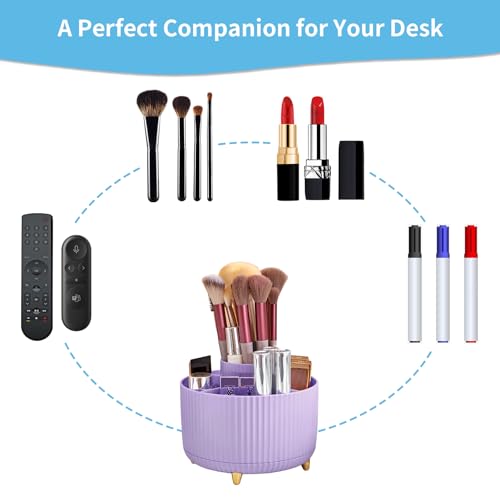 Marbrasse Desk Organizer, 360-Degree Rotating Pen Holder, Desk Organizers and Accessories with 5 Compartments Pencil Holder, Art Supply Storage Box Caddy for Office, Home（Purple） - Image 4