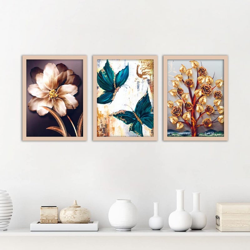 VASL Studio Modern Art Wall Decor Framed Paintings for Living Room Bedroom Framed Wall PostersPaintings with Frame Paintings for Room DecorationSet of 3