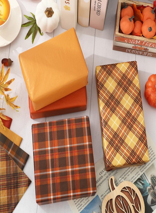 Whaline 40 Sheets Fall Plaid Tissue Paper Yellow Orange Wrapping Paper for Autumn Thanksgiving Home Classroom Office Party DIY Crafts, 14 x 20 Inch - Image 5