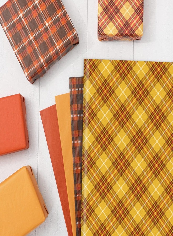 Whaline 40 Sheets Fall Plaid Tissue Paper Yellow Orange Wrapping Paper for Autumn Thanksgiving Home Classroom Office Party DIY Crafts, 14 x 20 Inch - Image 3