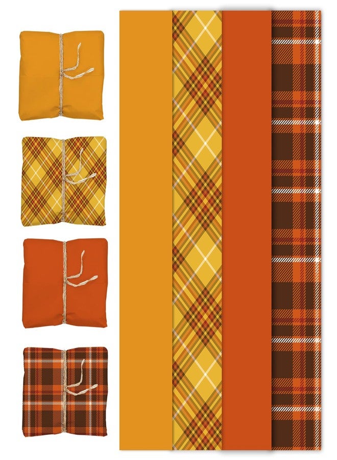 Whaline 40 Sheets Fall Plaid Tissue Paper Yellow Orange Wrapping Paper for Autumn Thanksgiving Home Classroom Office Party DIY Crafts, 14 x 20 Inch - Image 1
