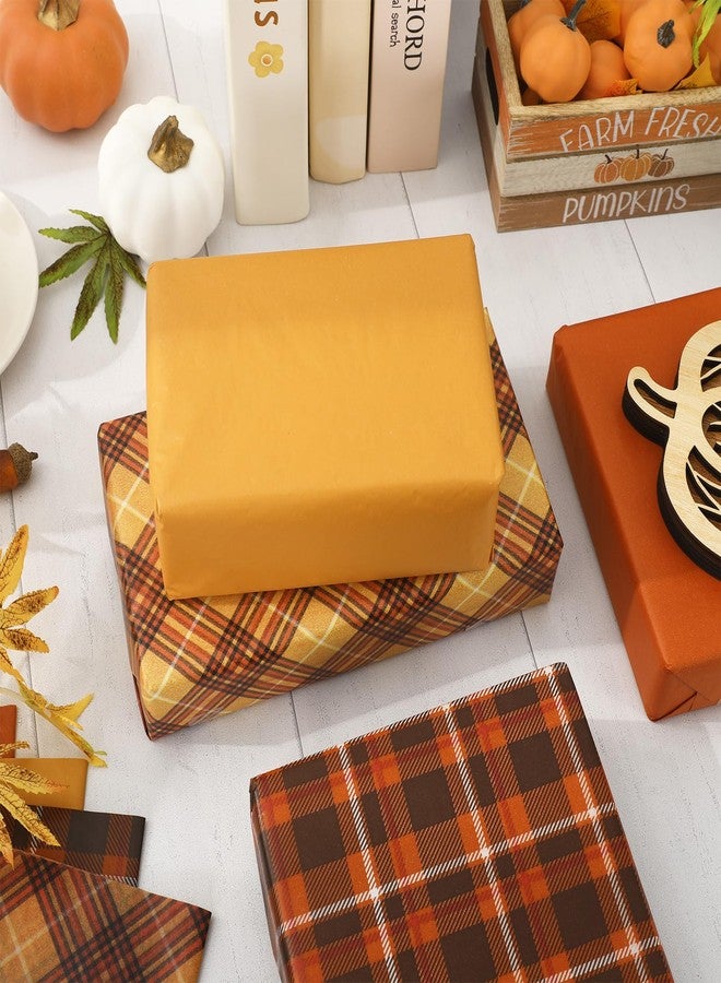 Whaline 40 Sheets Fall Plaid Tissue Paper Yellow Orange Wrapping Paper for Autumn Thanksgiving Home Classroom Office Party DIY Crafts, 14 x 20 Inch - Image 4