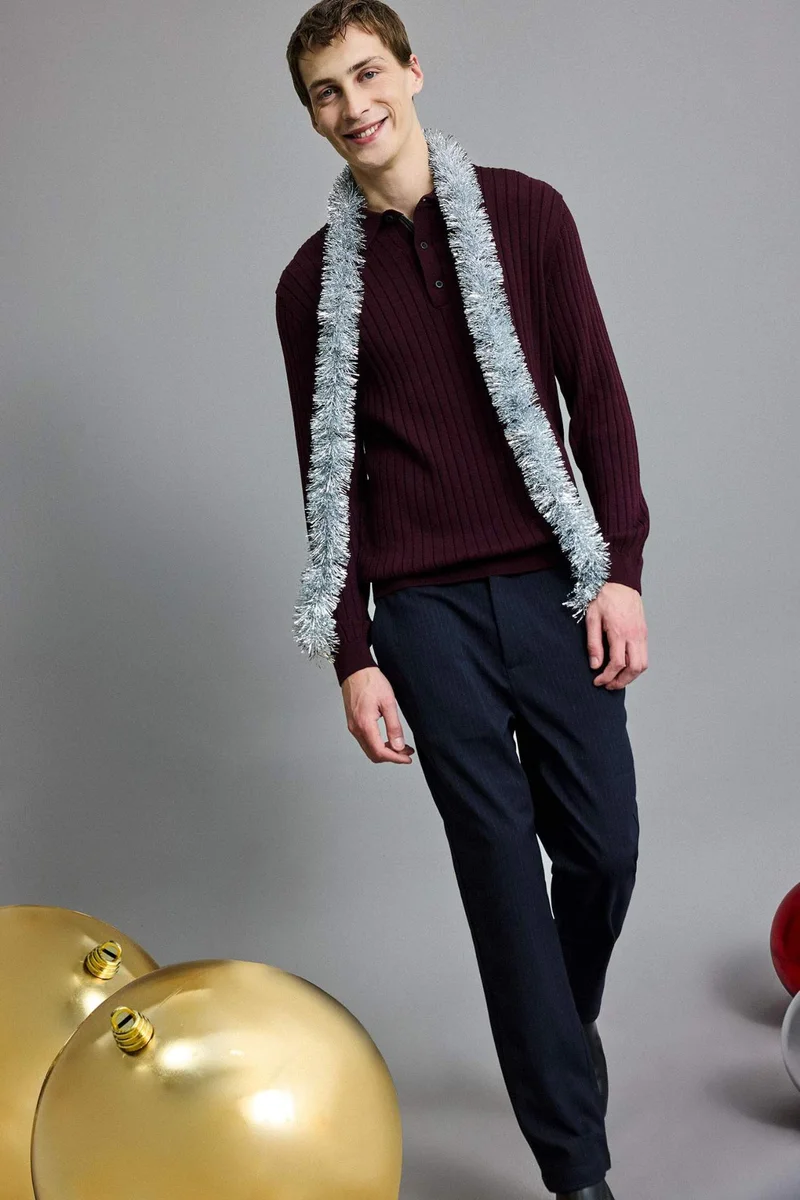 DeFacto Standard Fit Polo Collar Knitwear Pullover