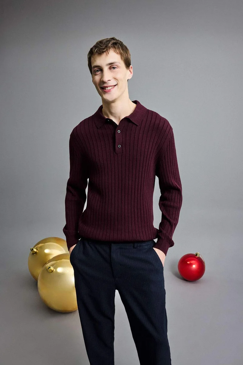 DeFacto Standard Fit Polo Collar Knitwear Pullover