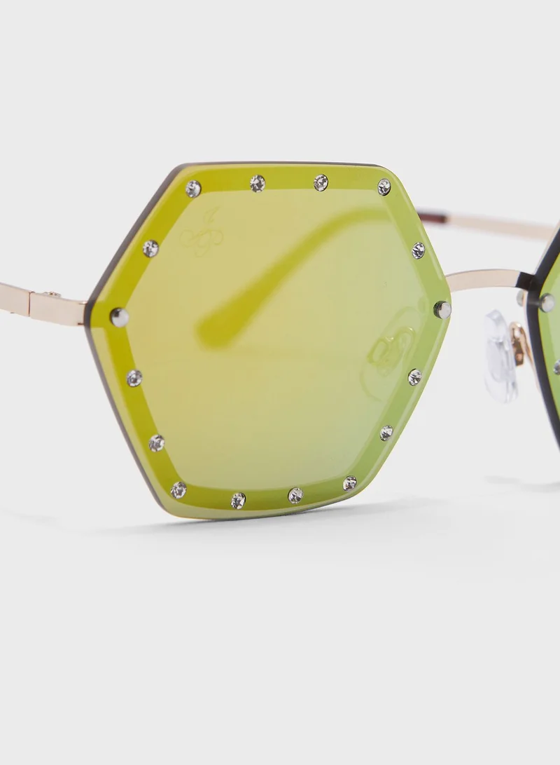 Jeepers Peepers Rhinestone Octagon Sunglasses