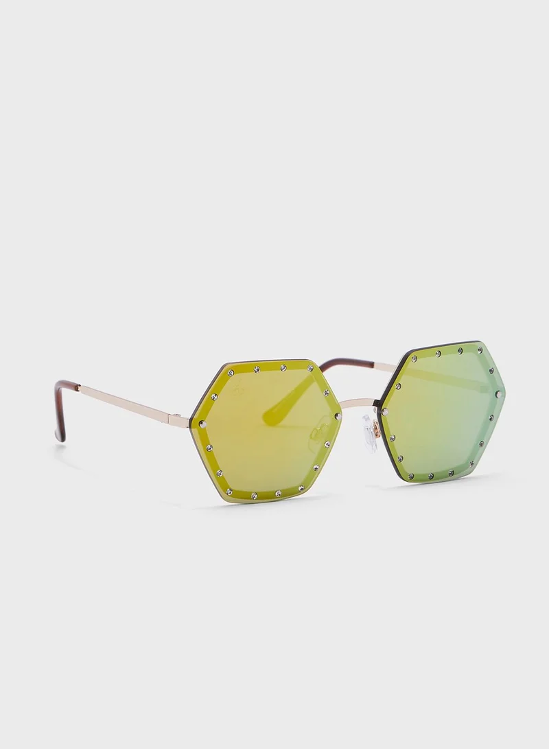 Jeepers Peepers Rhinestone Octagon Sunglasses