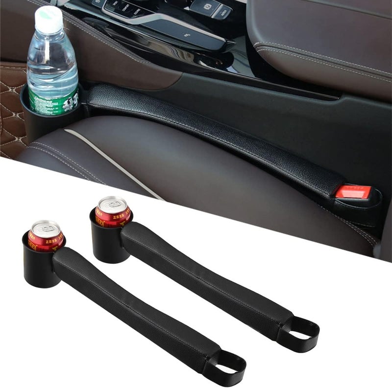 Tumecos Car Seat Gap Filler Pad PU Leather Console Organizer with Cup Holder - 2 Pcs (Black) - Image 1