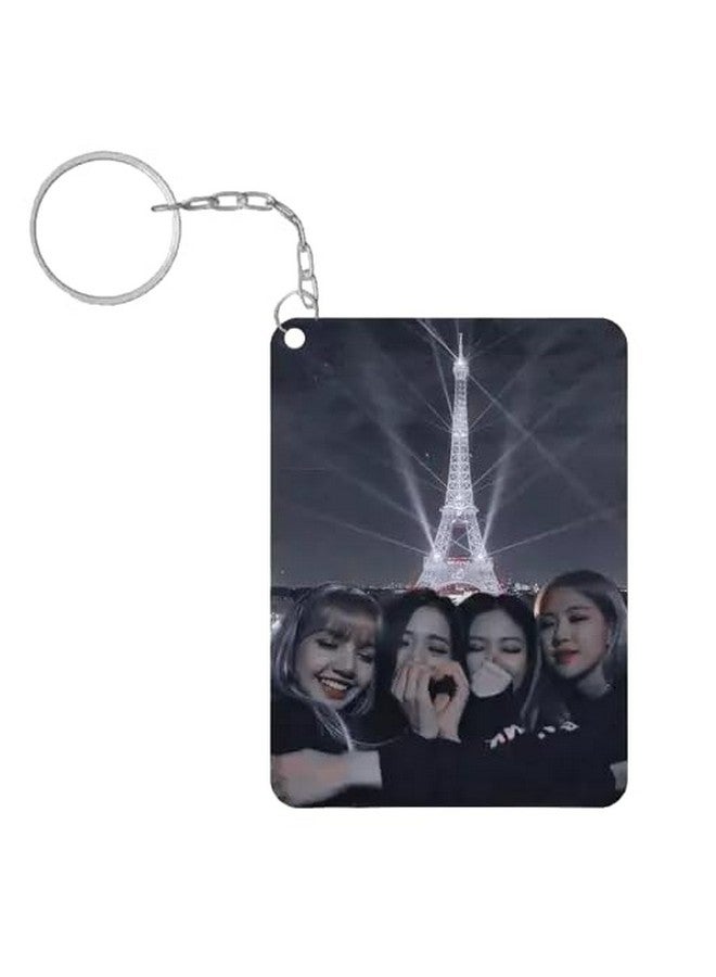 INDIACRAFT Premium (Pack of 4) BTS Black Pink Single Sided Printed Keychain For Bike, Scooty, Car, Acrylic Keyholder (Sky Blue) - Image 4