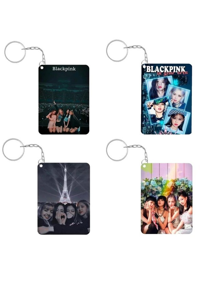 INDIACRAFT Premium (Pack of 4) BTS Black Pink Single Sided Printed Keychain For Bike, Scooty, Car, Acrylic Keyholder (Sky Blue) - Image 1