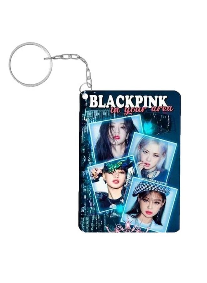 INDIACRAFT Premium (Pack of 4) BTS Black Pink Single Sided Printed Keychain For Bike, Scooty, Car, Acrylic Keyholder (Sky Blue) - Image 3