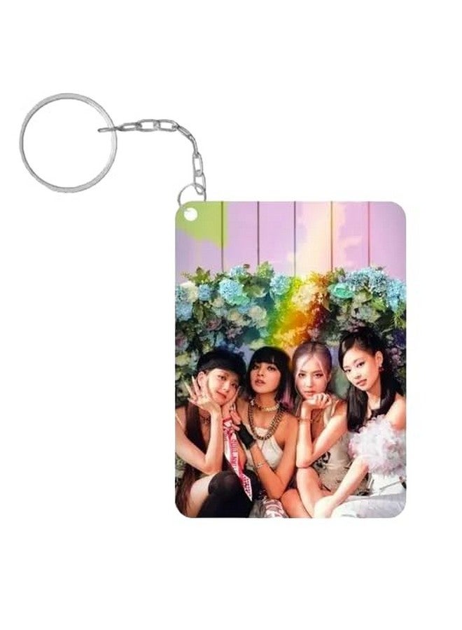 INDIACRAFT Premium (Pack of 4) BTS Black Pink Single Sided Printed Keychain For Bike, Scooty, Car, Acrylic Keyholder (Sky Blue) - Image 5