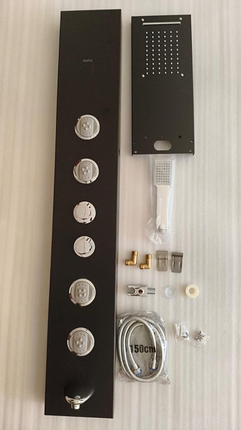 ZEECRY Shower Panel Stainless Steel 304 for Bathroom | 5 in 1 Rainfall Body Massage System | Matte Black Wall Mount Italian Luxury Shower Set - Image 5