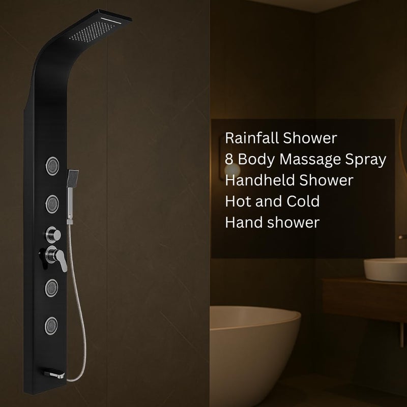 ZEECRY Shower Panel Stainless Steel 304 for Bathroom | 5 in 1 Rainfall Body Massage System | Matte Black Wall Mount Italian Luxury Shower Set - Image 4