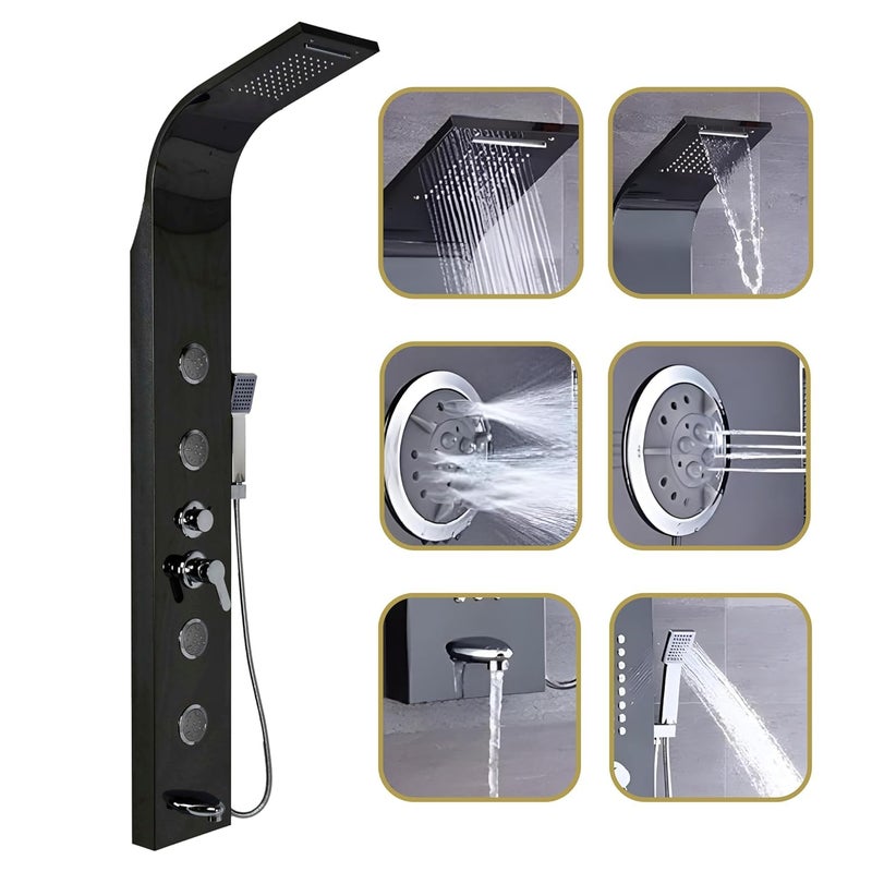 ZEECRY Shower Panel Stainless Steel 304 for Bathroom | 5 in 1 Rainfall Body Massage System | Matte Black Wall Mount Italian Luxury Shower Set - Image 2