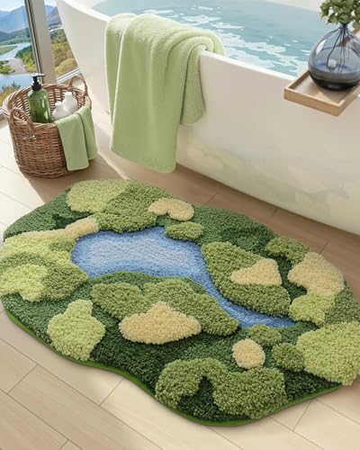 DEXI Moss Bath Mat Ultra Thick Soft Green Bathroom Rug Water Absorbent Non Slip Microfiber Rugs for Shower Floor Sink Bedroom Home Accessories Decor 20x32 Moss Green - Image 1