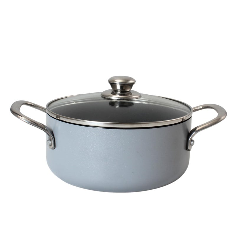 PLUMM Get Plumm Sauce Pot Cookware with Handle | Granite Stone Kadhai with Lid | Induction Base Biryani Pot Glass lid | Cool Touch Wooden Handle | Cooking Handi Pot (28 cm,Cool Gray) - Image 1