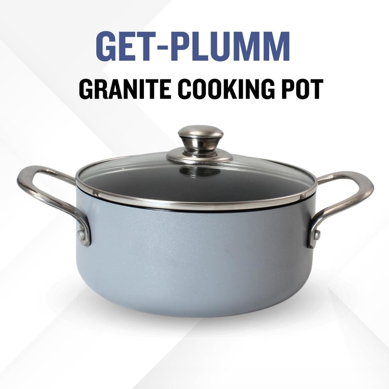 PLUMM Get Plumm Sauce Pot Cookware with Handle | Granite Stone Kadhai with Lid | Induction Base Biryani Pot Glass lid | Cool Touch Wooden Handle | Cooking Handi Pot (28 cm,Cool Gray) - Image 3