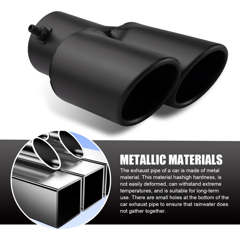 Hugwits Car Exhaust Tips, Stainless Steel Dual Outlet Straight Style Muffler Exhaust, 2.5" Dual Tail Pipe Muffler Tip, Universal for Most Cars (Matte Black) - Image 3