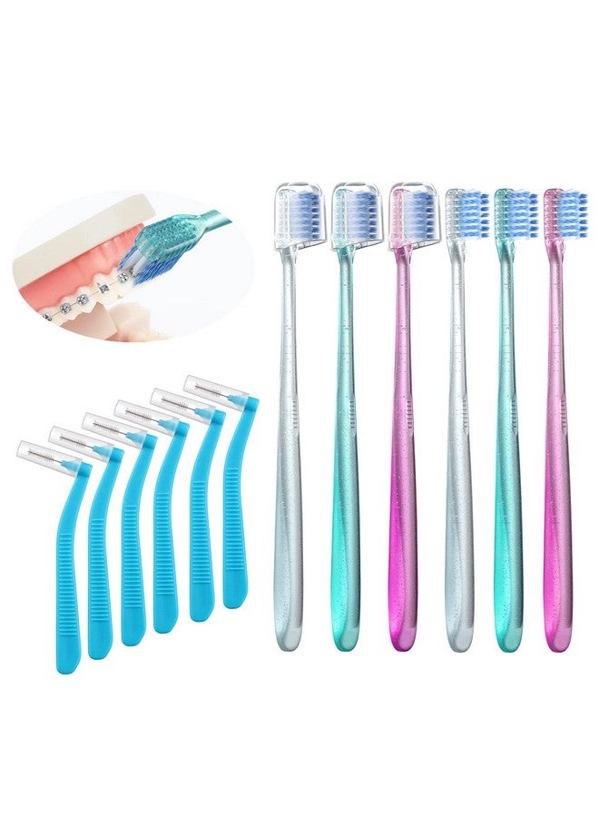 Fregum Vshaped Orthodontic Toothbrush For Braces With 6 Interdental Brushes Soft Bristles 6 Count - Image 1