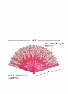 KASTWAVE Vintage Folding Hand Fan, KASTWAVE Gold Decoration Handheld Folding Fan Fabric Folding Fan for Wedding Dancing Party 6pcs  - Image 4