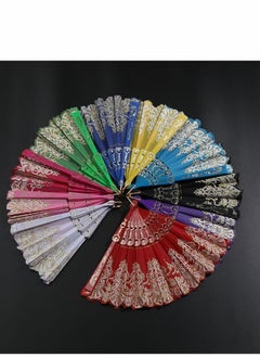KASTWAVE Vintage Folding Hand Fan, KASTWAVE Gold Decoration Handheld Folding Fan Fabric Folding Fan for Wedding Dancing Party 6pcs  - Image 5