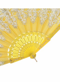 KASTWAVE Vintage Folding Hand Fan, KASTWAVE Gold Decoration Handheld Folding Fan Fabric Folding Fan for Wedding Dancing Party 6pcs  - Image 2