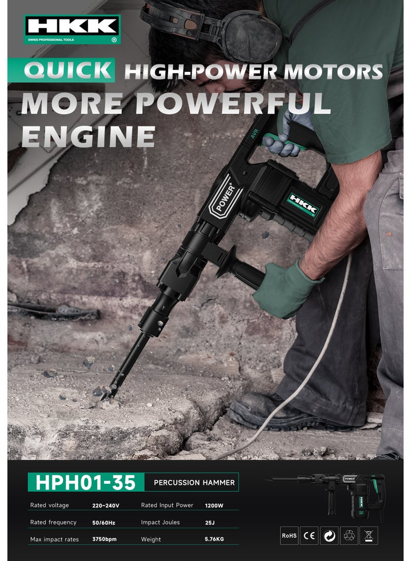 ح ك ك مطرقة طرق شديدة التحمل 1200 واط - مثقاب مطرقي كهربائي للخرسانة والحجر والطوب، أداة كهربائية سلكية للتكسير والبناء والترميم - Image 4