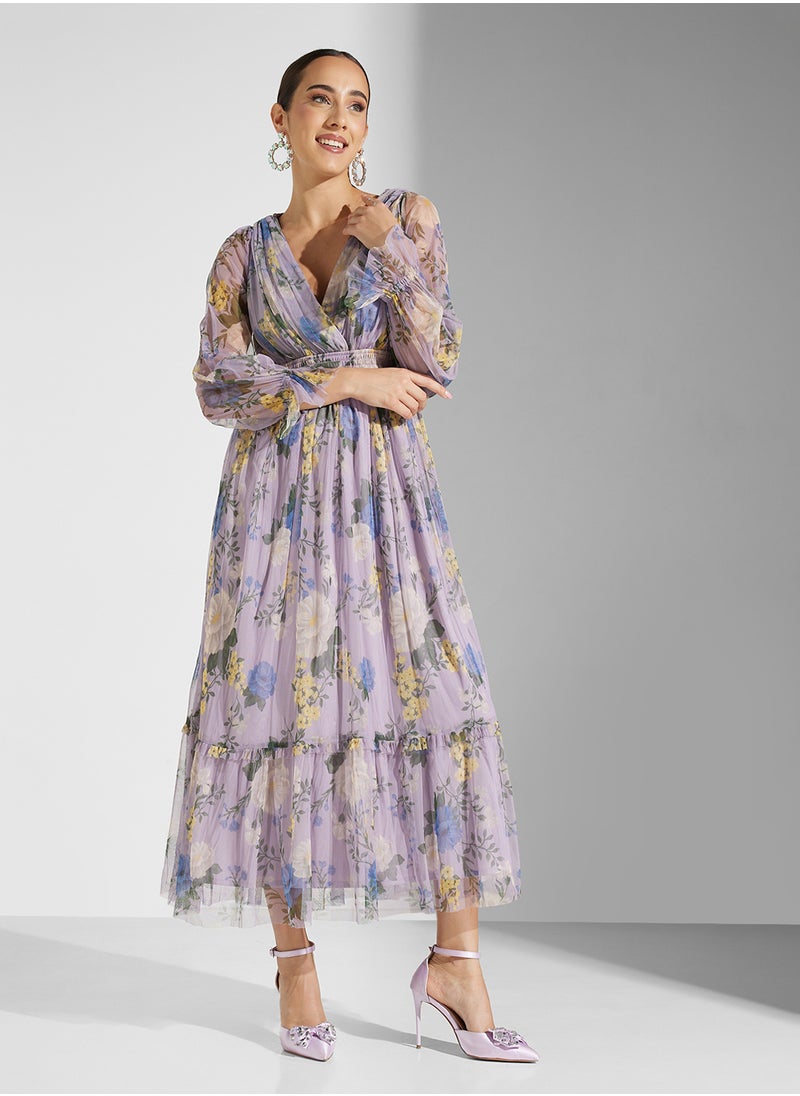 Anaya With Love Printed Wrap Midaxi Dress With Blouson Sleeve  - Image 4
