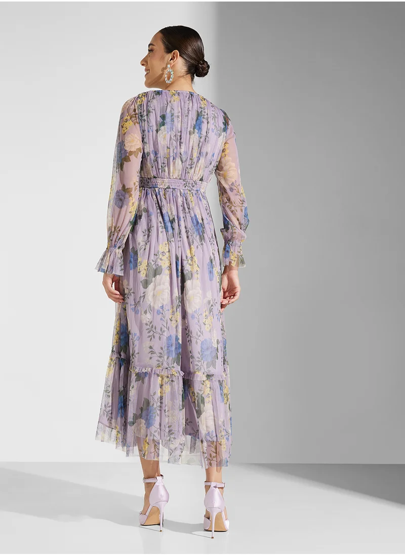 Anaya With Love Printed Wrap Midaxi Dress With Blouson Sleeve