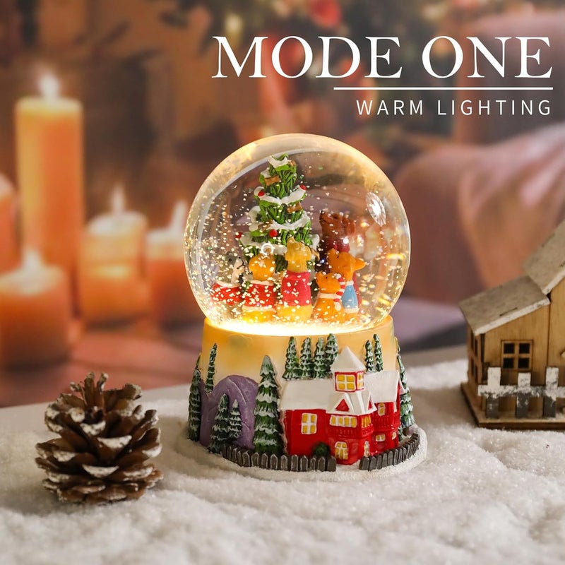 Bdor Christmas Animal Choir Snow Globe with LED Lights & Music – 4.33" x 4.72" x 5.31" | 2 Modes: Color Changing with 8 Songs or Warm Yellow Glow | Woodland Animal Holiday Decoration | Battery Operated - Image 2