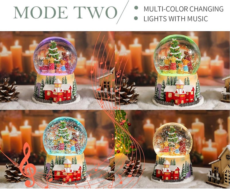 Bdor Christmas Animal Choir Snow Globe with LED Lights & Music – 4.33" x 4.72" x 5.31" | 2 Modes: Color Changing with 8 Songs or Warm Yellow Glow | Woodland Animal Holiday Decoration | Battery Operated - Image 3