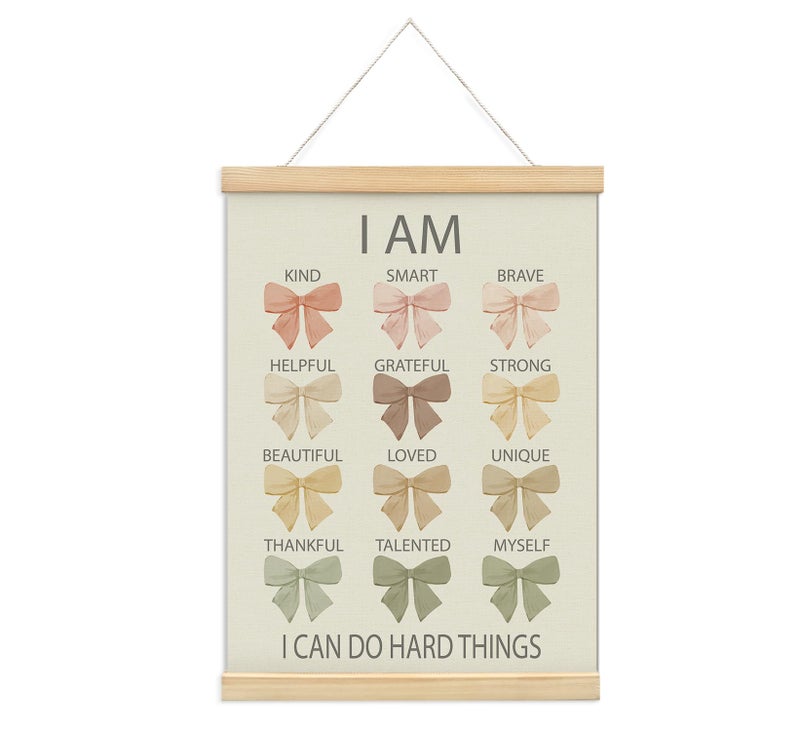 foedor Affirmations Poster Bow Wall Decor Girls Room Decor Nursery Toddler Calming Corner Classroom Reading Corner Kids room Playroom Poster Hanger Wooden Frame Decor 12x16 Inch - Image 2